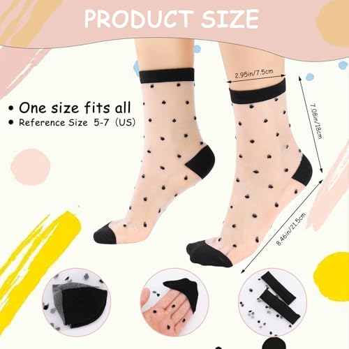 Jspupifip 6 Pairs Sheer Socks Mesh Dot See Through Thin Transparent Ankle Socks for Women Girls(Colorful) — view 5