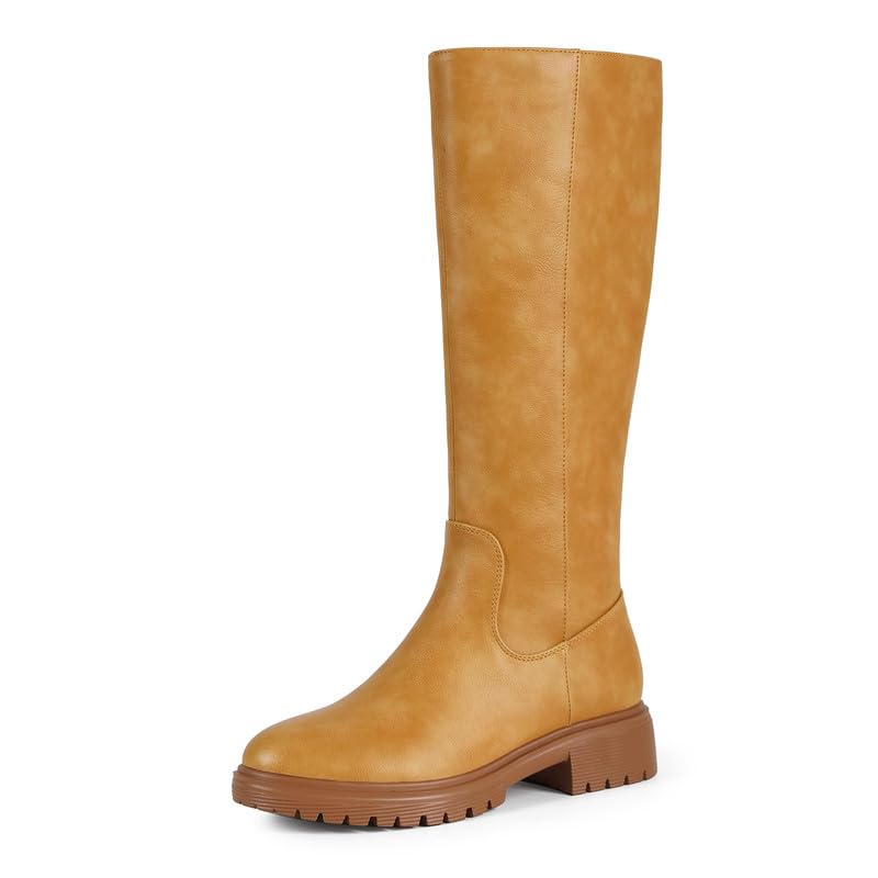 Image of ZJA Knee High Boots Women Platform Round Toe Low Flat Heel Fall Riding Fashion Tall Boots Long Clearance Boots