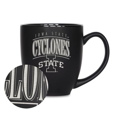 Rico Industries NCAA Iowa State Cyclones Tribute 15oz Laser Engraved Matte Black Ceramic Bistro Mug - For Hot or Cold Drinks