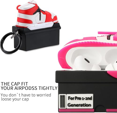 Image of Gedicht for Apple AirPods Pro 2nd Generation Case,Cute Cartoon Shoe Box Soft Silicone Protective Cases for AirPods Pro 2 Case with Keychain for Women Men, A-Red+Rose red,2Pack
