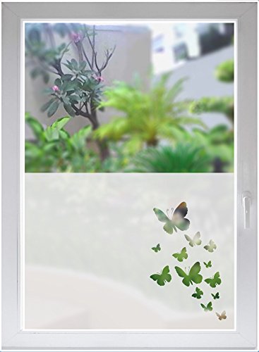 Indigos UG Pellicola Decorativa Vetro | Motivo Farfalle E Giglio | Satinato Opaco | 100x50 Cm | Privacy