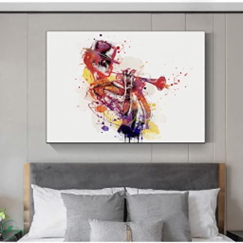 Affiche trompettiste femme nordique moderne en toile 60x80cm pour déco de salon chic