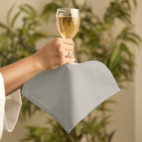 Image of Encasa XO Dining Cocktail Napkins 12 pcs (1 Dozen) Set of Large 23x23 cm (9 inchx9 inch) - Light Grey - Absorbent Heavy Cotton Party Fabric Machine Washable for Home Restaurant Banquet & Hotel