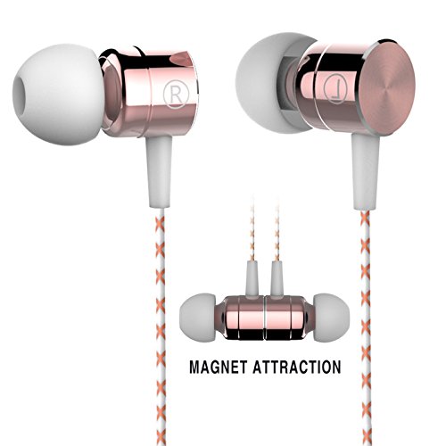 Earphones,Sport HiFi in-Ear Earbuds Heaphones Headset Earphones with Noise Isolating Headset Magnet Attraction Earphones with Mic and Volume Control (Pink)