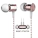 Earphones,Sport HIFI In-Ear Earbuds Heaphones Headset Earphones with Noise Isolating Headset Magnet Attraction Earphones with Mic and Volume Control (PINK)