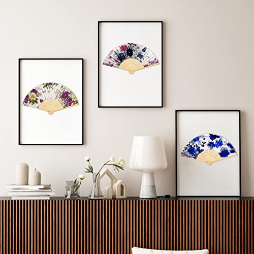 Durony DY0459 12 Pieces Floral Folding Fans Silk Bamboo Handheld Fans Vintage Handheld Fan Flower Patterns Fabric Fans thumb #5