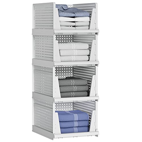 Stackable Plastic Storage Basket For Closet, Folding Closet Organizers Storage Box Wardrobe Organizer And Storage Bins Drawer Shelf Storage Container For Cupboard, Cabinet, Bedroom, Bathroom, 2Xl+2L #TOP6