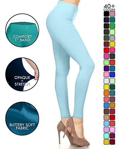 Image of Leggings Depot Women's High Waist Leggings Soft 1 inch Waistband Solid Pants - Regular, Plus, 1X3X, 3X5X