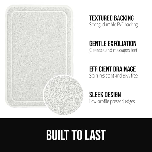 Image of GORILLA GRIP Exfoliating Bath and Shower Mat, Textured Backing, 35x16 Soft Loofah-Style Foot Scrubber for Outside or Inside Bathtub, Quick Dry Easy Drainage Tub Floor Mats, Bathroom Essentials, White