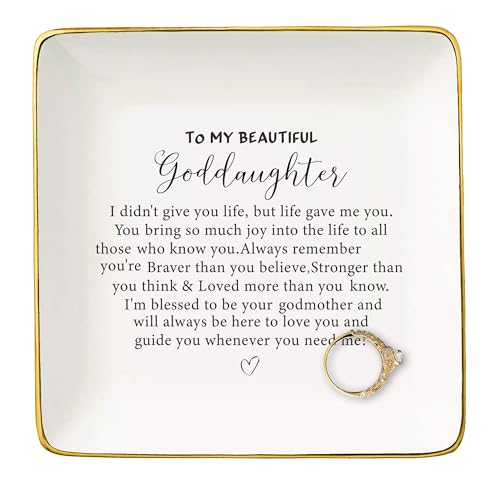 NZY Goddaughter Gifts from Godmotehr Godfather,Birthday Graduation Christmas Gifts for Goddaughter,Encouraging Gift-Ceramic Jewelry Tray Trinket Holder Ring Dish,I Didn't Give You Life