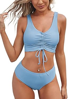 AMAZON - ZAFUL Tankini Bathing Suits for Women Rib Knit Two Piece Swimsuits Tummy Control Swimwear Blue X-Large
