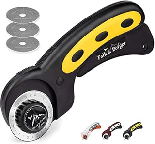 Falk & Berger® nóż krążkowy - nóż rolkowy - nóż do cięcia materiału Black & Yellow z ostrzem stalowym 45 mm SKS-7. Mechanizm ochronny, ergonomiczny uchwyt materiału/skóry/papieru i