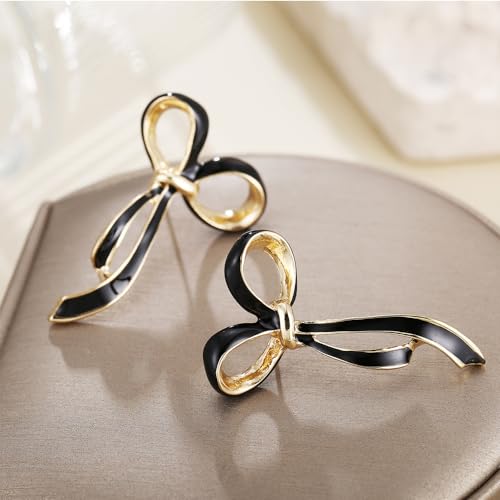 Gold/Black Bow Drop Earrings for Women Ribbon Earrings Bowknot Earrings3