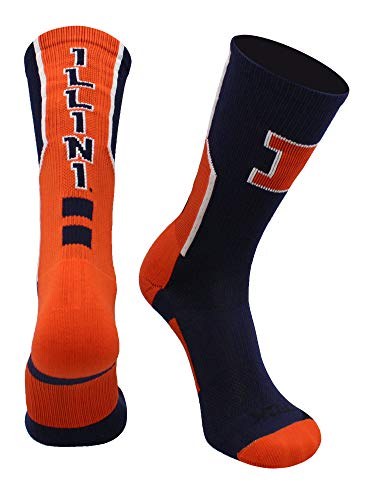 TCK University of Illinois Fighting Illini Perimeter Crew Socks (Navy/Orange/White, Large)