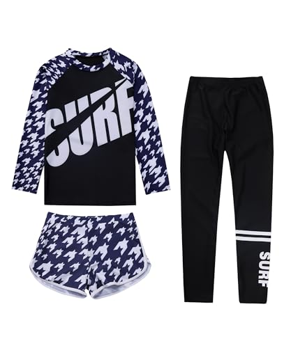 Image of Girls 3 Piece Swimsuit Long Sleeve Rash Guard Swim Shirt with Trunks & Pants UPF 50+ Swimwear