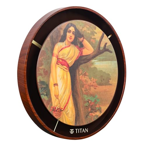 Image of Titan Raja Ravi Verma Series Ahalya Wall Clock with Embossed Dial & Silent Sweep, Model W0095PA02 | 31.7 cm x 31.7 cm x 4.7 cm