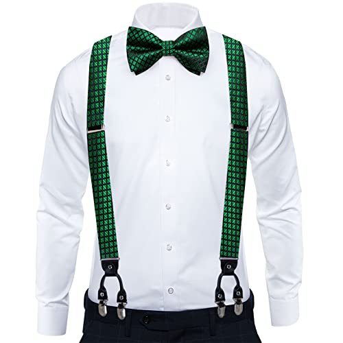 Image of DiBanGu Paisley Bow Tie and Supenders for Men Tuxedo Heavy Duty 6 Clips Suspender Adjustable Y-Shape Mens Trouser Braces