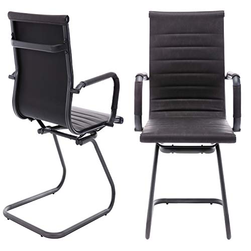Image of Office Reception Chairs No Wheels Leather Conference Chairs Back Support Guest Chair, Set of 2 (Vintage Charcoal)