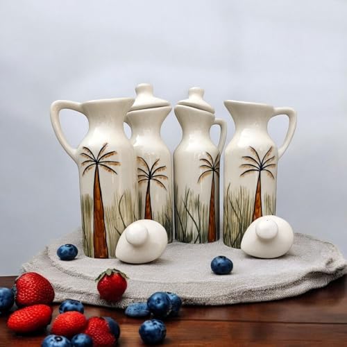 Image of MALAIKAH Ceramic Oil Dispenser Khajur Pack of 4 for Kitchen, Dining, Gifting, Home & Kitchen Decor