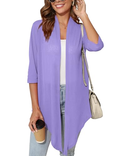 Image of Women's Lightweight Open Front Cardigans Short Sleeve Casual Soft Sheer Cardigan S-2XL with Pockets