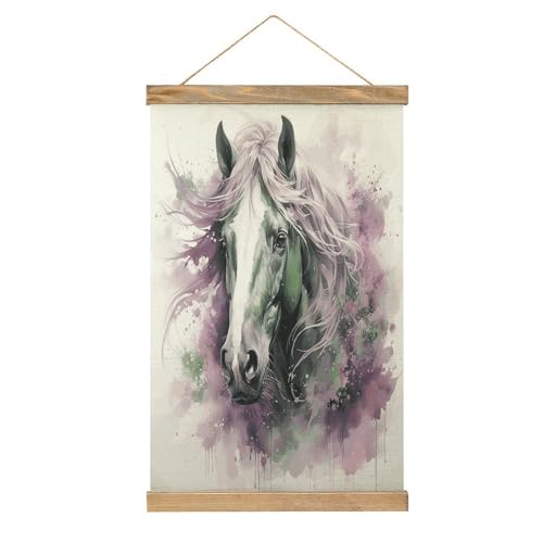 Pintura de pergamino de caballo verde para renovar paredes vacías sin usar marcos