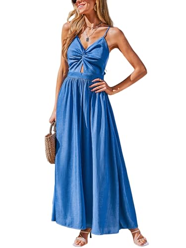 Image of CUPSHE Women Casual Dress Beach Sleeveless V Neck Summer Cutout Spaghetti Straps Formal Maxi Sun Dresses