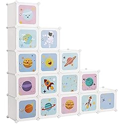 Estanteria Organizador Juguetes SONGMICS Armario Modular Infantil de 15 Cubos, Organizador Modular para Niños, Estantes de Cubo de Plástico, con Puertas, para Ropa, Zapatos, Juguetes, 151 x 31 x 153 cm, Blanco LPC902W