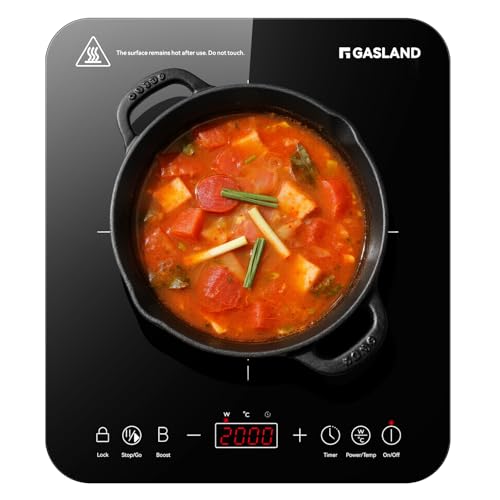 GASLAND IH271BTA Placa de inducción individual, 27 cm, 2000W Placa de inducción portátil con 1 zona, control táctil, 10 niveles de temperatura, 10 niveles de potencia, bloqueo de seguridad