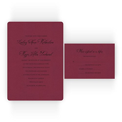 Rounded Corner Printable Wedding Invitations on Specialty Paper - Set of 50 - BV1012 (Burgundy Linen)