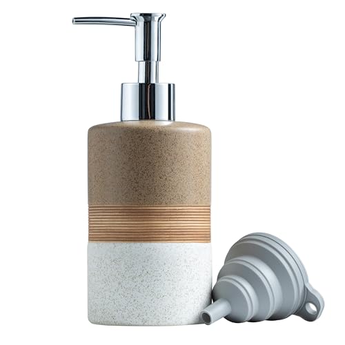 Image of Ceramic Soap Dispenser Set for Hand Soap, Shampoo, Dish Soap, Conditioner, Includes Stainless Steel Pump and Silicone Funnel, 12 Oz, Modern Kitchen Decor