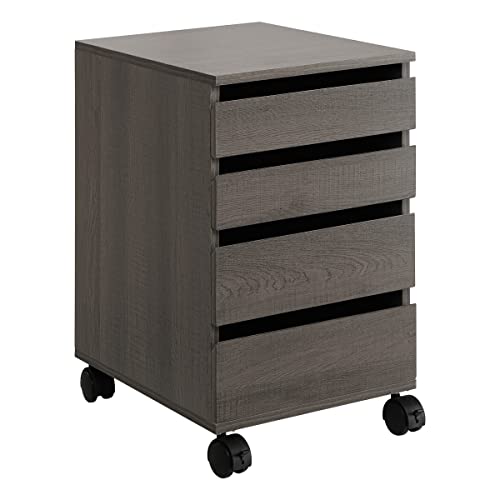 Image of OSP Home Furnishings Holly 4-Drawer Mobile Storage Cart for Home Office, Farm Brown Oak Finish