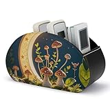 Leather Remote Control Holder With 5 Compartments Mushroom Moon And Stars TV Remote Caddy Leather Remote Control Storage Box Remote Organizer For Bedside Table Office Desk