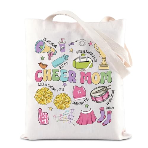 KUIYAI Cheer Mom Tote Bag Cheerleading Mama GiftCheer Team Gift Cheerleader Life Canvas Bag Game Day Cheer Dancer Gift