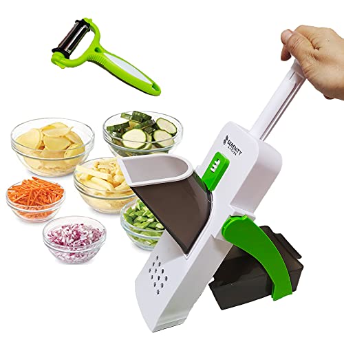 Mandoline Slicer – Multifunctional Fruit and Vegetable Chopper – Stainless Steel Blades – Onion and Vegetable Cutter (Green)