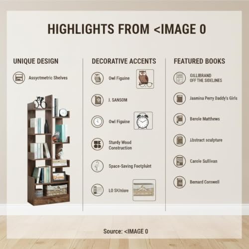 Image of Wooden Bookshelf for Living Room | 8-Tier Bookcase Storage Organizer | Multipurpose Display Shelf for Books, Plants & Decor | Freestanding Engineered Wood Book Rack for Home, Office & Bedroom