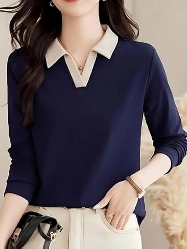 Image of Women's Polo T-Shirt | Long Sleeve Casual T-Shirt for Womens || Soft Comfortable Korean Style Trendy Top for Women