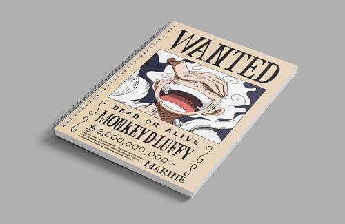 Image of One Piece Monkey D Luffy Wanted Wiro Journal Notebook | 80 gsm Paper With 350GSM Hard Cover | Unruled | Pages - 160 | A5 Size | Wiro Binding | Versatile for School, Home & Office