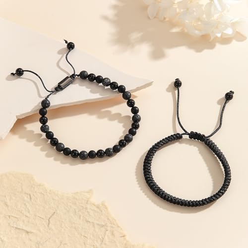 Crystal Vibe Black Obsidian Oynx Lava Beaded Bracelet - Black Obsidian Bracelet for Mens - Friendship bracelet - Gifts For Boyfriend Husband Father - Birthday Gifts for Him - Valentine Gifts2