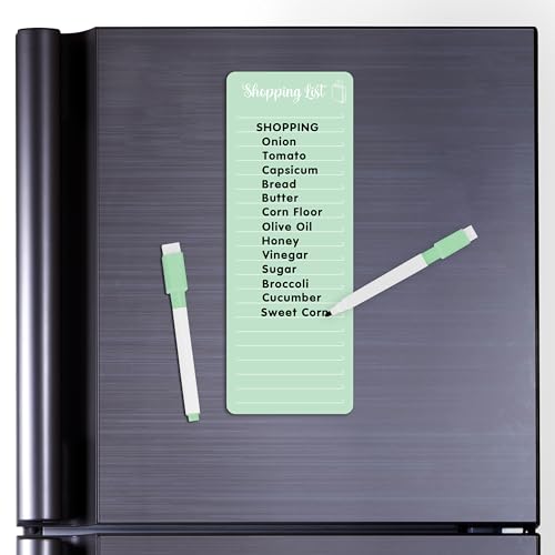 Image of Clickedin Magnetic Shopping List Grocery Fridge Magnet, 10x24 cm Acrylic Board with Marker (Light Green)