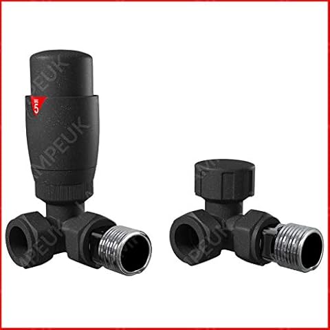 Thermostatic Corner Anthracite TRV Radiator Lockshield Valves 15mm x 1/2" | Towel Warmers & Radiators Cover
