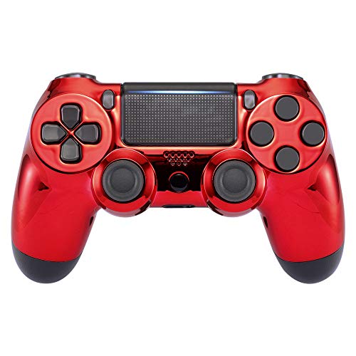 eXtremeRate Custom Replacement Faceplate Cover for PS4 Slim Pro Controller, Chrome Red Edition Front Housing Shell Case for PS4 Controller CUH-ZCT2 JDM-040 JDM-050 JDM-055 - Controller NOT Included
