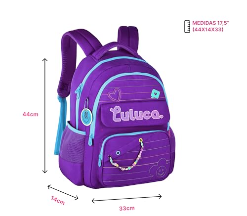 Kit Mochila Luluca Costas Escolar Infantil Lancheira E Estojo Menina Linda (Lilas)