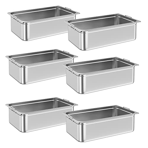 Garvee Paquete de 6 sartenes de hotel de tamaño completo, [certificado NSF] [con asa] sartén para catering y alimentos de acero inoxidable comercial de 6 pulgadas de profundidad antiatascos