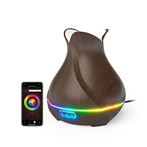 Atomi Smart Light-Up Aromatherapy Diffuser - 400ml Essential Oil Diffuser, Cool Mist Humidifier, WiFi-Compatible with Alexa, Google Assistant, iOS, Android, and The Atomi Smart App, Dark Wood Grain