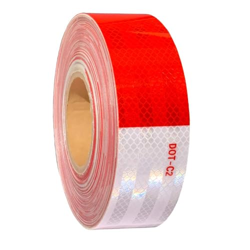 WAENLIR 2 inch x 30 Feet Dot Reflective Tape Outdoor Waterproof High Visibility Safety Tape, Red and White Adhesive Conspicuity Tape for Trailer, Cars, Trucks, Cinta reflectiva para camiones