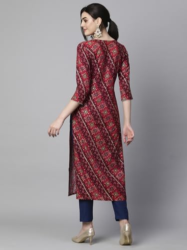 Image of GoSriKi Women's Cotton Blend Straight Printed Kurta with Pant Set