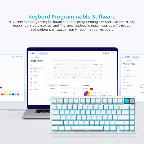 Image of Womier 75% Wireless Mechanical Gaming Keyboard with Knob&Dot-Matrix Display | Bluetooth5.0 /2.4GHz /USB C Thocky Creamy Keyboard for PC Computer, 8000mAh Battery Jelly key board for Win /Mac (MT75-White)