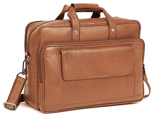 Image of WildHorn Men's Genuine Leather 15.6-Inch Laptop Messenger Bag | Classic Office & Travel Bag | Sturdy Carry Handles with Adjustable Strap | Durable & Spacious Design | 1-Year Warranty,Brown