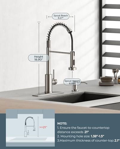 Image of FORIOUS Kitchen Faucets with Pull Down Sprayer, Brushed Nickel Stainless Steel Commercial Single Handle Classic Spring Pull Out Sink Faucet for Pot Filler, Farmhouse Camper Bar Laundry Room