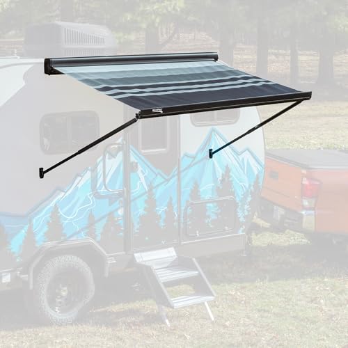 RecPro RV 7 Ft Manual Cassette Awning | Retractable Awning | Comes Pre-Assembled | Manual Hand Crank | Fits Most RVs, Trailers, or Caravans